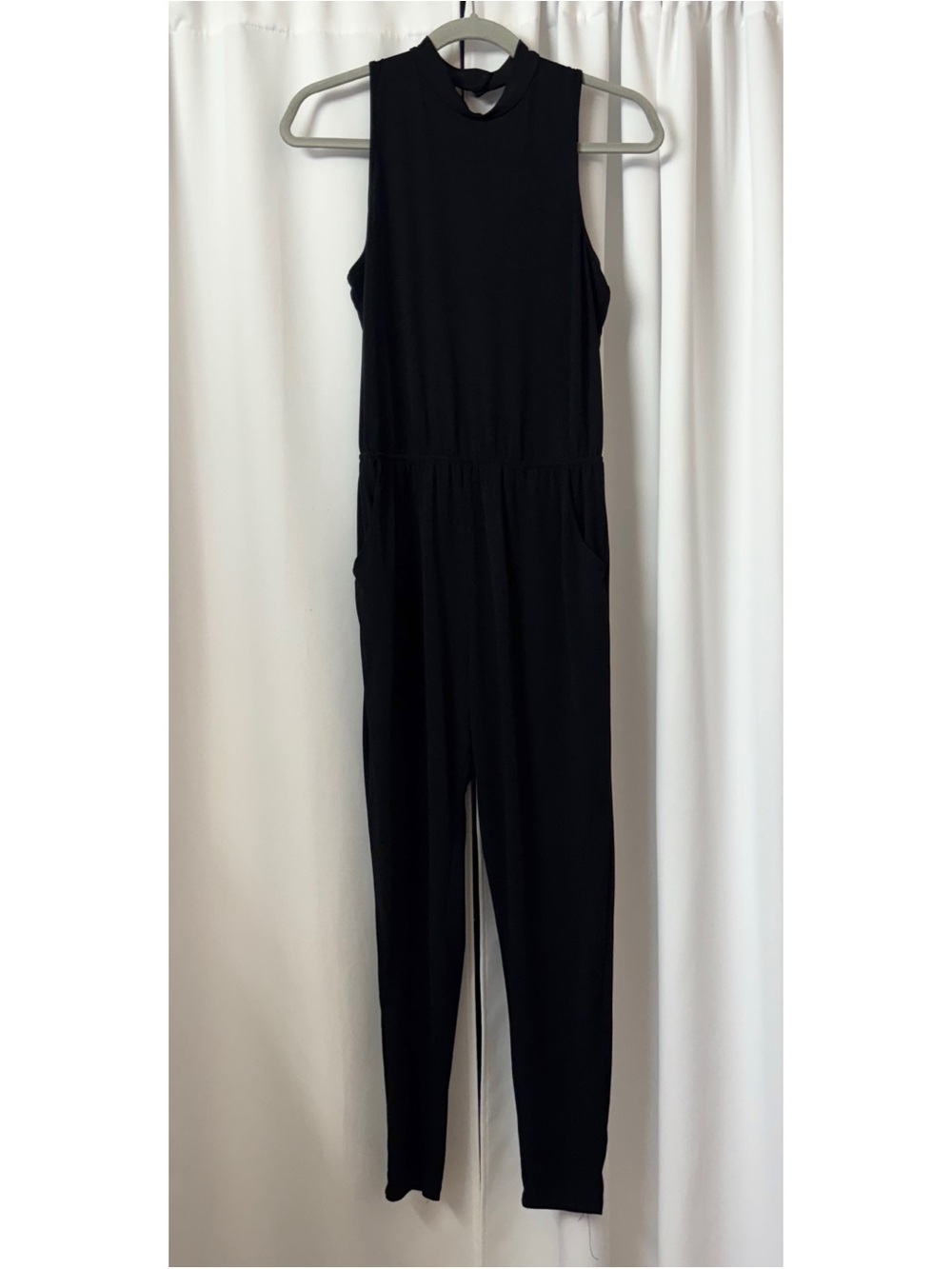 Women's Solid Black Sleeveless Jumpsuit Size Small
